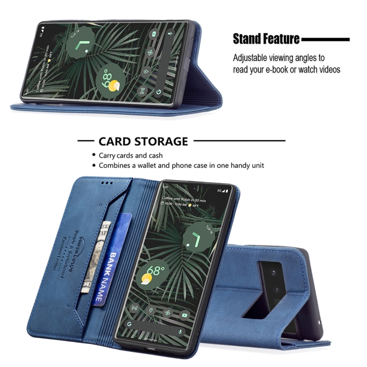 For Google Pixel 6 Pro Magnetic RFID Blocking Anti-Theft Leather Case with Holder & Card Slots & Wallet(Blue) - 4