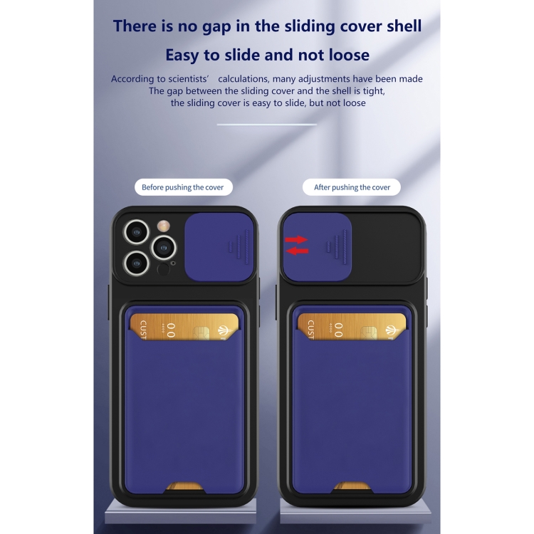 Sliding Camera Cover Design TPU + PC Shockproof Phone Case with Card Slot For iPhone 13 Pro Max(Royal Blue) - 1