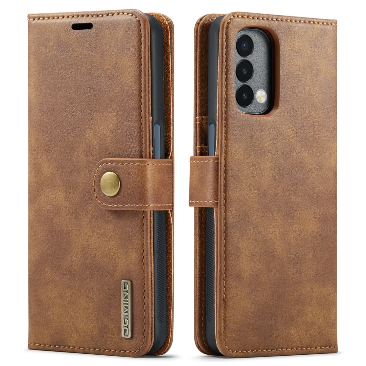 For OnePlus Nord 2 5G DG.MING Crazy Horse Texture Flip Detachable Magnetic Leather Case with Holder & Card Slots & Wallet(Brown) - 1