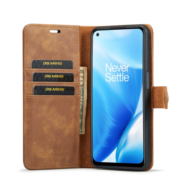 For OnePlus Nord 2 5G DG.MING Crazy Horse Texture Flip Detachable Magnetic Leather Case with Holder & Card Slots & Wallet(Brown) - 2