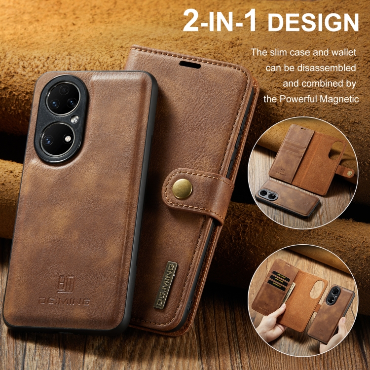 For Huawei P50 DG.MING Crazy Horse Texture Flip Detachable Magnetic Leather Case with Holder & Card Slots & Wallet(Brown) - 4