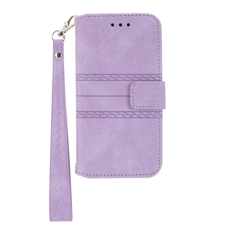 For Samsung Galaxy A03 International Version Embossed Striped Magnetic Buckle Horizontal Flip Phone Leather Case(Purple) - 1