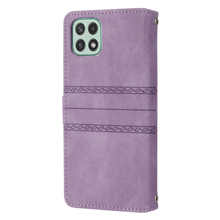 For Samsung Galaxy A03 International Version Embossed Striped Magnetic Buckle Horizontal Flip Phone Leather Case(Purple) - 2