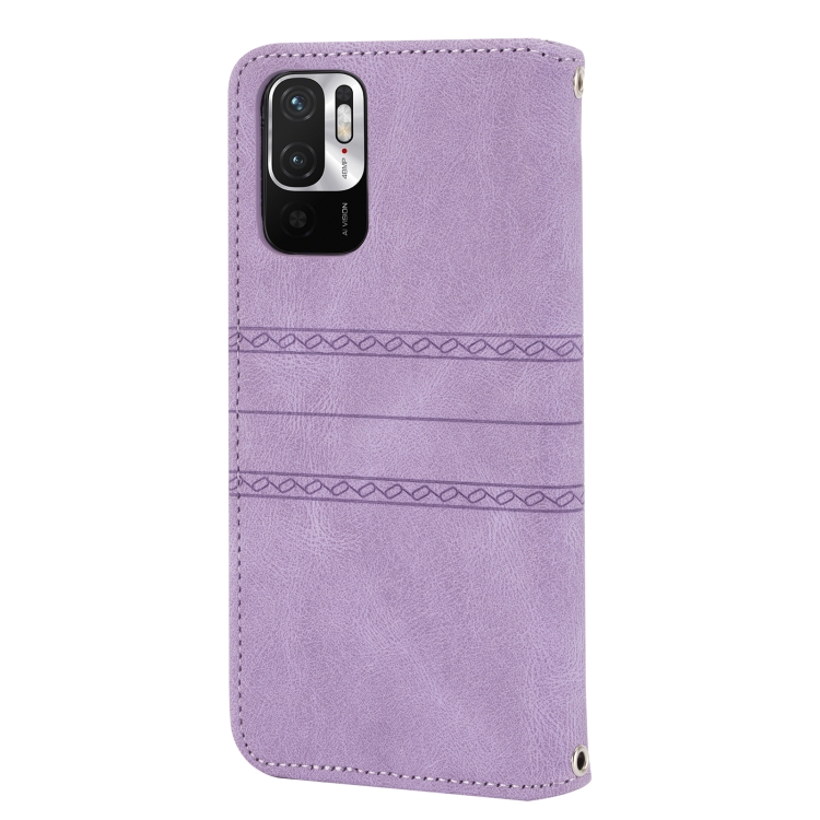 For Xiaomi Redmi Note 11 Embossed Striped Magnetic Buckle Horizontal Flip Phone Leather Case(Purple) - 2