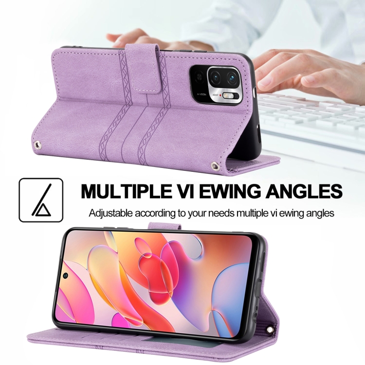 For Xiaomi Redmi Note 11 Embossed Striped Magnetic Buckle Horizontal Flip Phone Leather Case(Purple) - 4