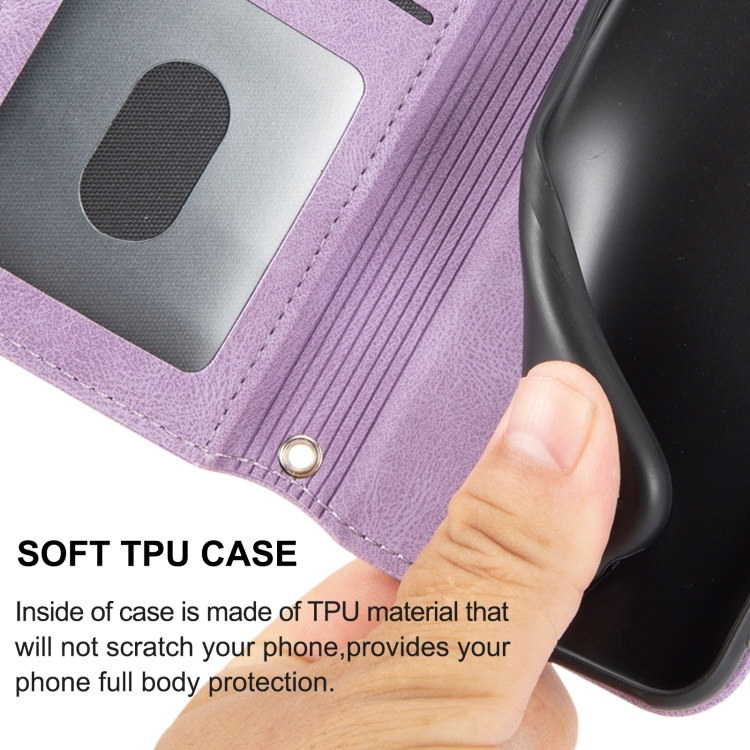 For Xiaomi Redmi Note 11 Embossed Striped Magnetic Buckle Horizontal Flip Phone Leather Case(Purple) - 5