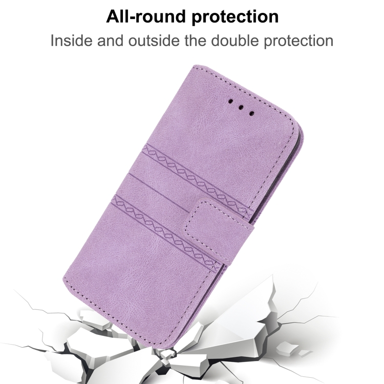 For Xiaomi Redmi Note 11 Embossed Striped Magnetic Buckle Horizontal Flip Phone Leather Case(Purple) - 6