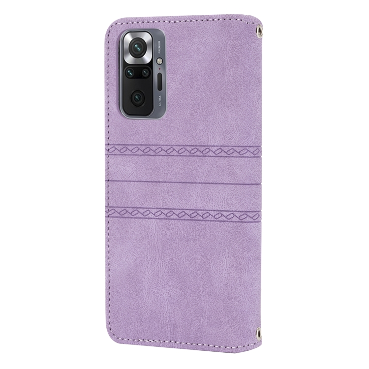 For Xiaomi Redmi Note 11 Pro Embossed Striped Magnetic Buckle Horizontal Flip Phone Leather Case(Purple) - 2