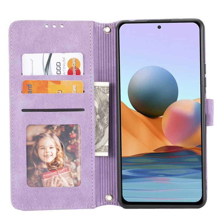 For Xiaomi Redmi Note 11 Pro Embossed Striped Magnetic Buckle Horizontal Flip Phone Leather Case(Purple) - 3