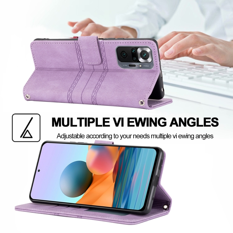 For Xiaomi Redmi Note 11 Pro Embossed Striped Magnetic Buckle Horizontal Flip Phone Leather Case(Purple) - 4