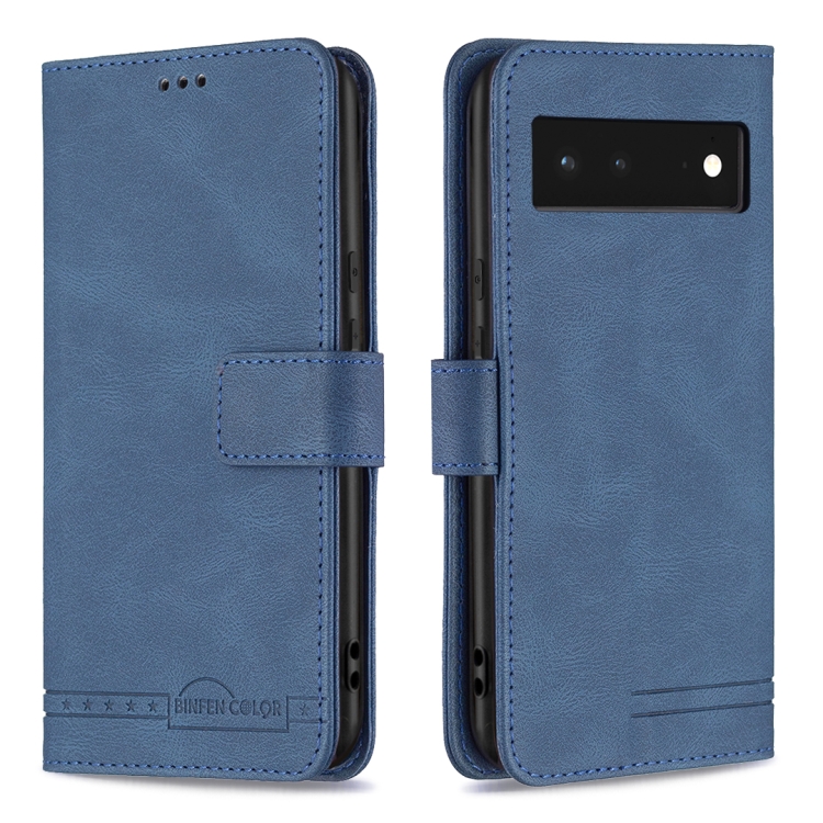 For Google Pixel 6 Magnetic Clasp RFID Blocking Anti-Theft Leather Case with Holder & Card Slots & Wallet(Blue) - 1