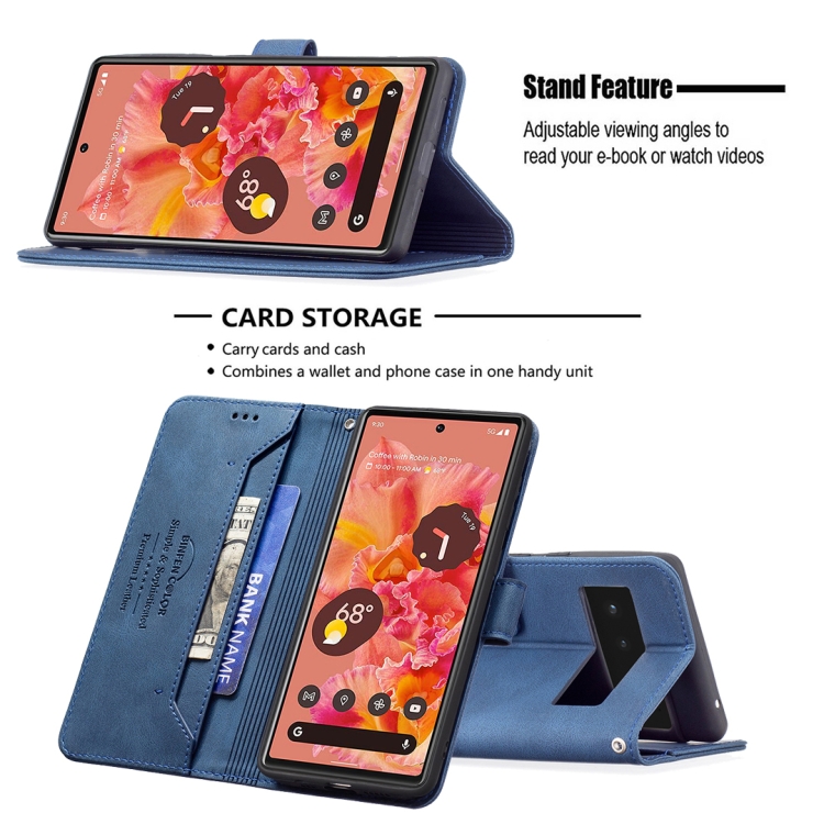 For Google Pixel 6 Magnetic Clasp RFID Blocking Anti-Theft Leather Case with Holder & Card Slots & Wallet(Blue) - 2