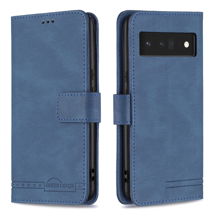 For Google Pixel 6 Pro Magnetic Clasp RFID Blocking Anti-Theft Leather Case with Holder & Card Slots & Wallet(Blue) - 1