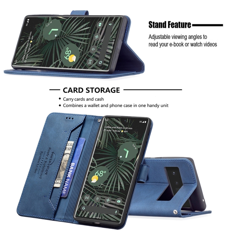 For Google Pixel 6 Pro Magnetic Clasp RFID Blocking Anti-Theft Leather Case with Holder & Card Slots & Wallet(Blue) - 2