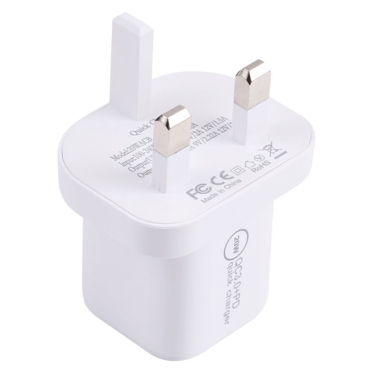 20WACB 20W QC3.0 + PD Quick Charger, Plug Specification:UK Plug(White) - 1