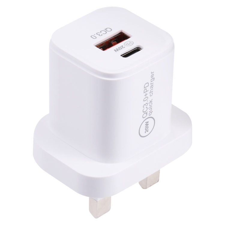 20WACB 20W QC3.0 + PD Quick Charger, Plug Specification:UK Plug(White) - 2
