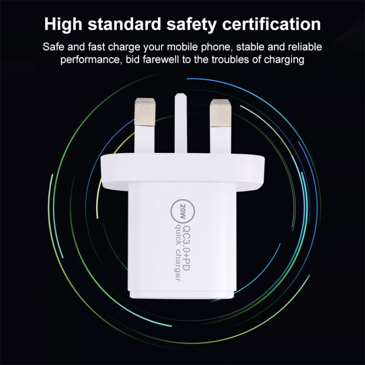 20WACB 20W QC3.0 + PD Quick Charger, Plug Specification:UK Plug(White) - B2