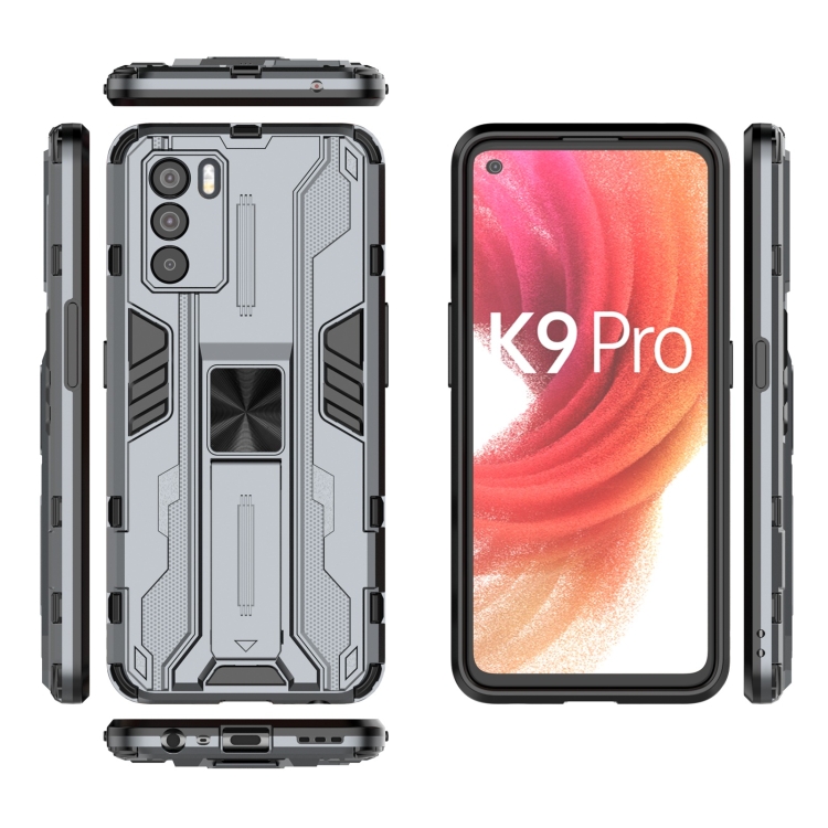 For OPPO K9 Pro Supersonic PC + TPU Shock-proof Phone Case with Holder(Grey) - 5