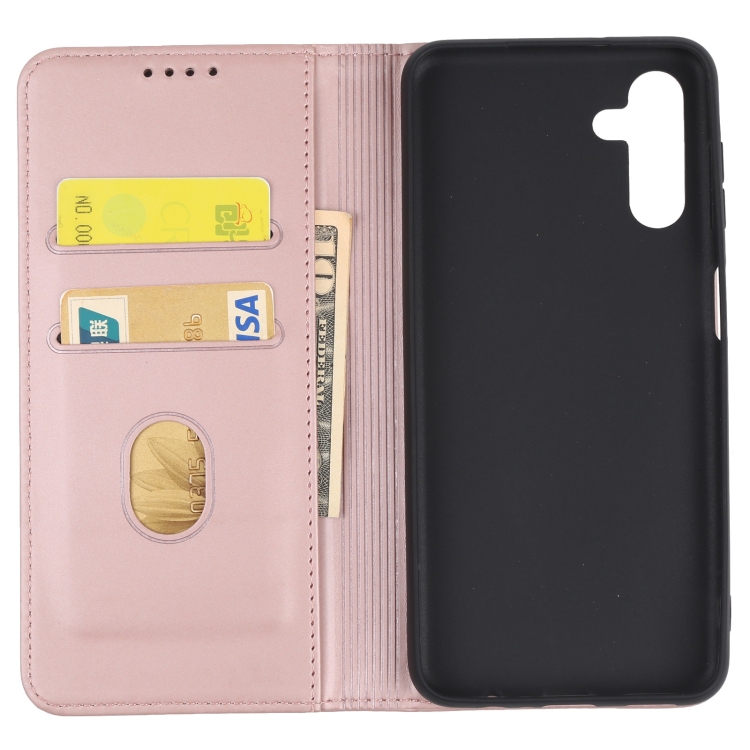 For Samsung Galaxy A13 5G Strong Magnetism Liquid Feel Horizontal Flip Leather Phone Case with Holder & Card Slots & Wallet(Rose Gold) - 3