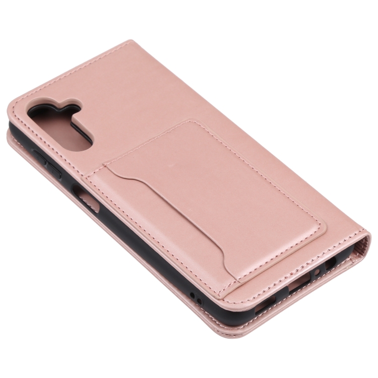 For Samsung Galaxy A13 5G Strong Magnetism Liquid Feel Horizontal Flip Leather Phone Case with Holder & Card Slots & Wallet(Rose Gold) - 5