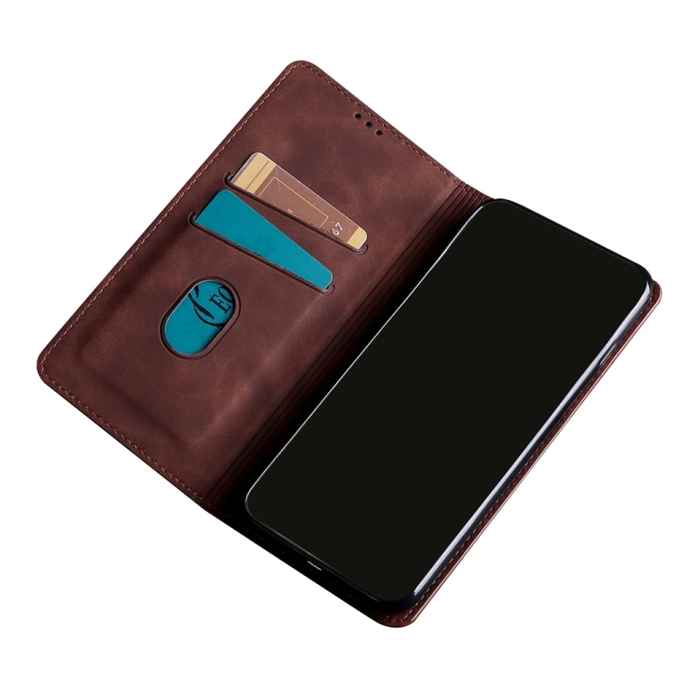 For OnePlus 9RT 5G Skin Feel Magnetic Horizontal Flip Leather Phone Case with Holder & Card Slots(Dark Brown) - 3