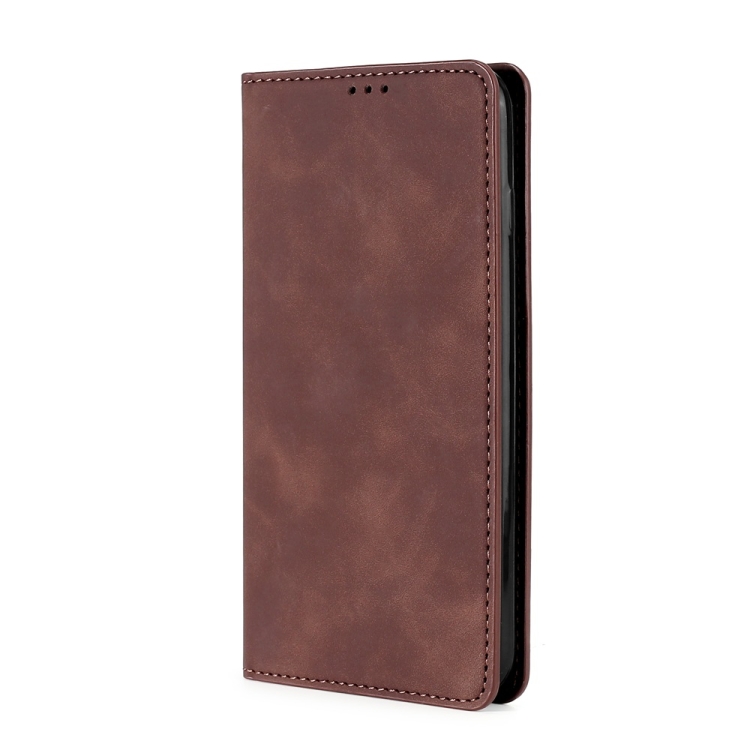 For Xiaomi Redmi Note 11 Skin Feel Magnetic Horizontal Flip Leather Phone Case with Holder & Card Slots(Dark Brown) - 1