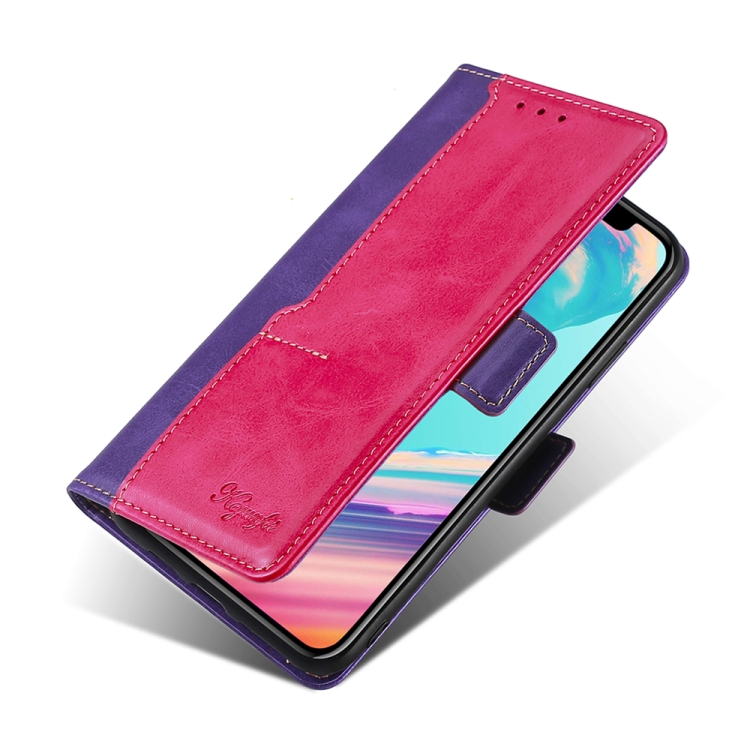 For Xiaomi Redmi Note 11 Retro Texture Contrast Color Side Buckle Horizontal Flip Leather Phone Case with Holder & Card Slots & Wallet(Purple+Rose Red) - 1