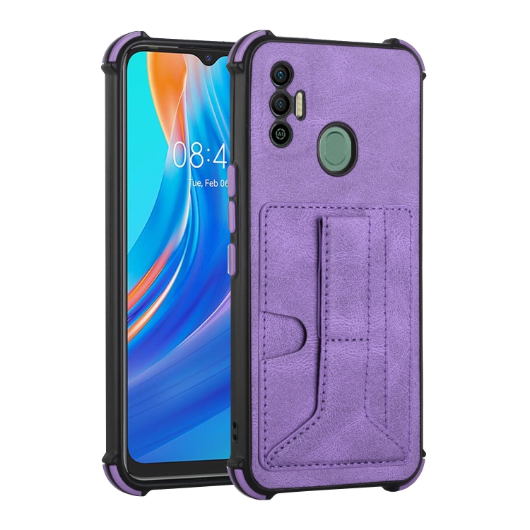 Dream Card Holder Leather Phone Case For Tecno Spark 7 / 7T(Purple) - 1