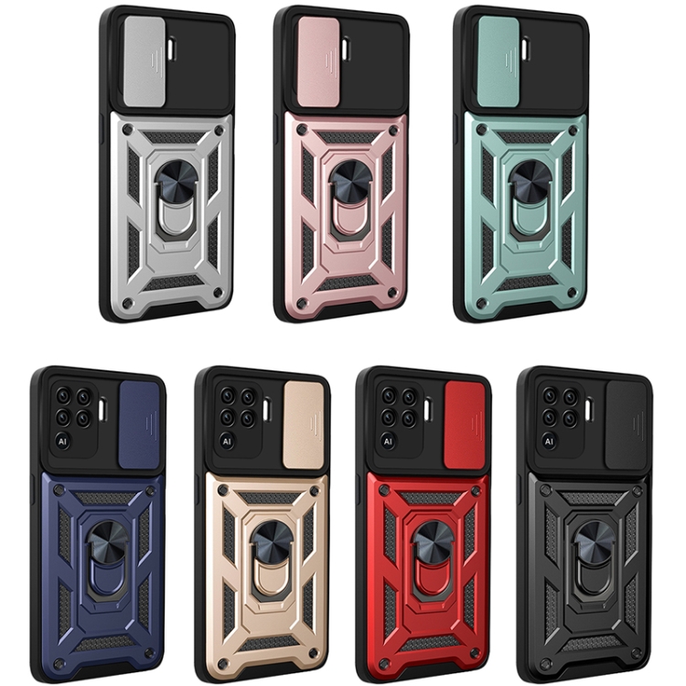 For OPPO A94/Reno5/F19 Pro/Reno5 Lite Sliding Camera Cover Design TPU+PC Phone Protective Case(Silver) - 1