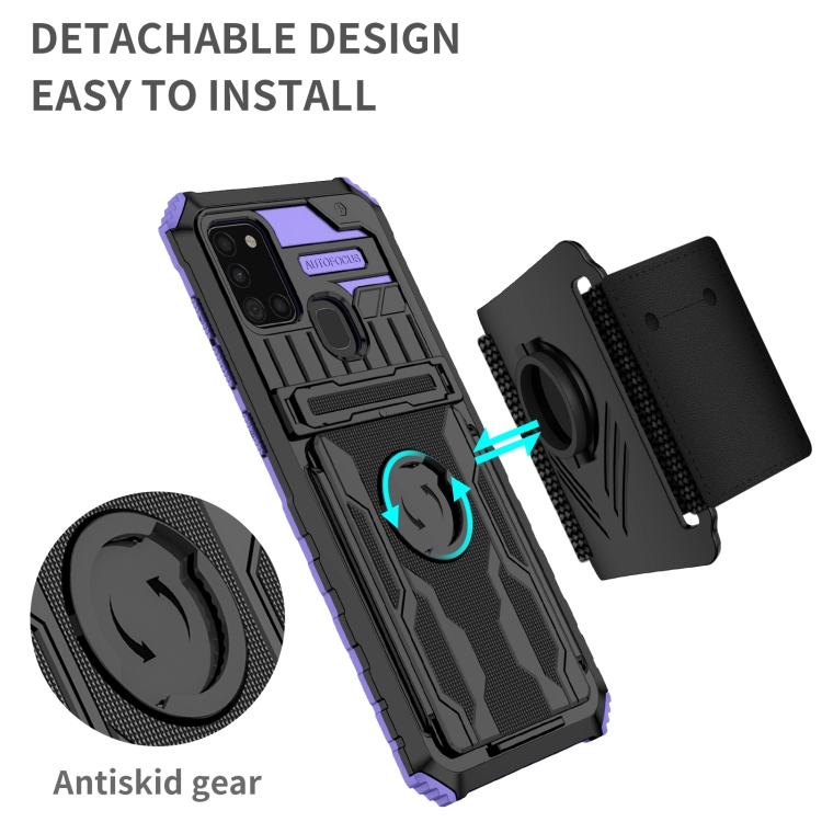 For Samsung Galaxy A21s Armor Wristband Phone Case(Purple) - 1