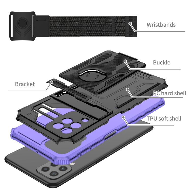 For Samsung Galaxy A22 4G Armor Wristband Phone Case(Purple) - 3