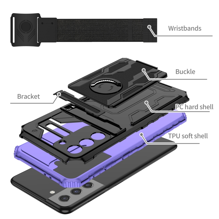 For Samsung Galaxy S21 5G Armor Wristband Phone Case(Purple) - 3