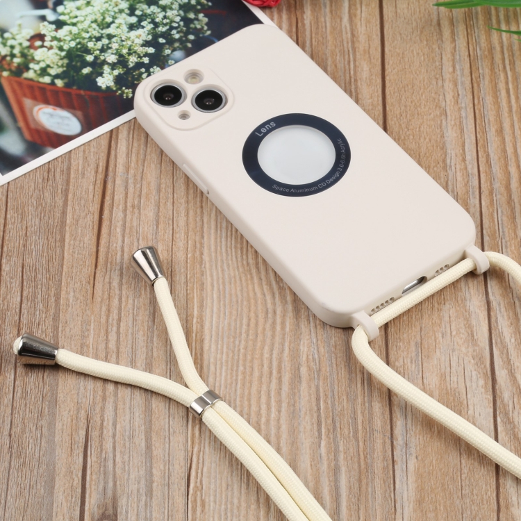 Acrylic Hollow Out Phone Case with Lanyard For iPhone 13(Beige) - 1