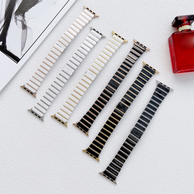 Ceramic One-bead Steel Strap Watchband For Apple Watch Series 7 41mm / 6&SE&5&4 40mm / 3&2&1 38mm(White Silver) - B4