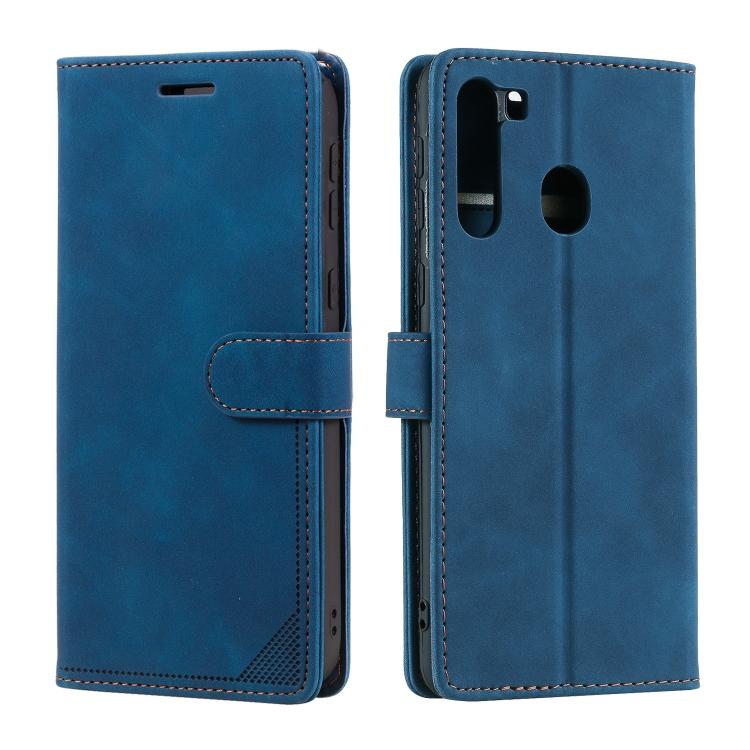 For Samsung Galaxy A21 Skin Feel Anti-theft Brush Horizontal Flip Leather Phone Case(Blue) - 1