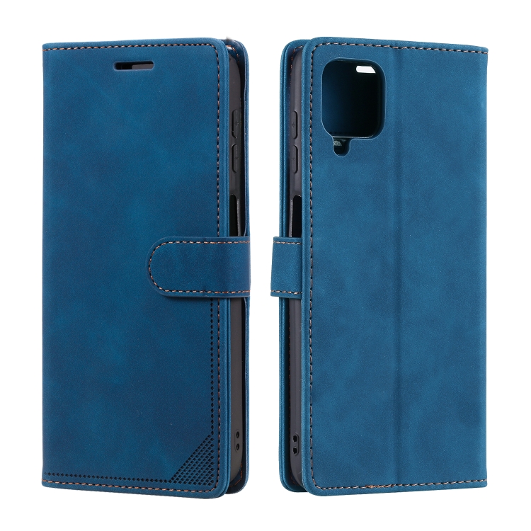 For Samsung Galaxy A12 Skin Feel Anti-theft Brush Horizontal Flip Leather Phone Case(Blue) - 1