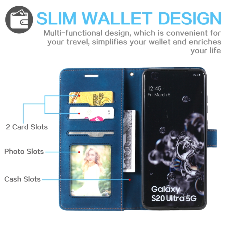 For Samsung Galaxy S20 Ultra Skin Feel Anti-theft Brush Horizontal Flip Leather Phone Case(Blue) - 3