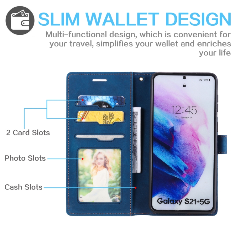 For Samsung Galaxy S21+ 5G Skin Feel Anti-theft Brush Horizontal Flip Leather Phone Case(Blue) - 3
