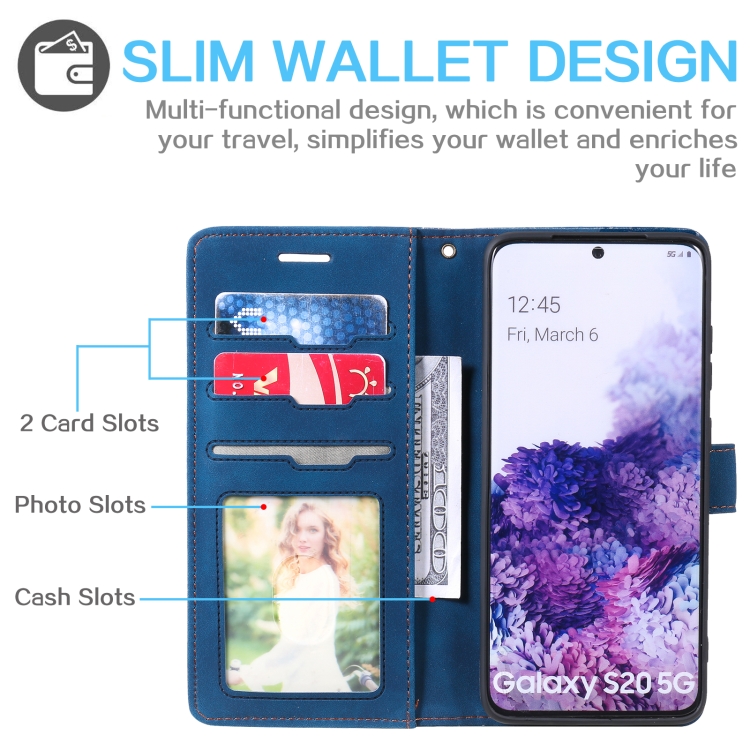 For Samsung Galaxy S20 Skin Feel Anti-theft Brush Horizontal Flip Leather Phone Case(Blue) - 3