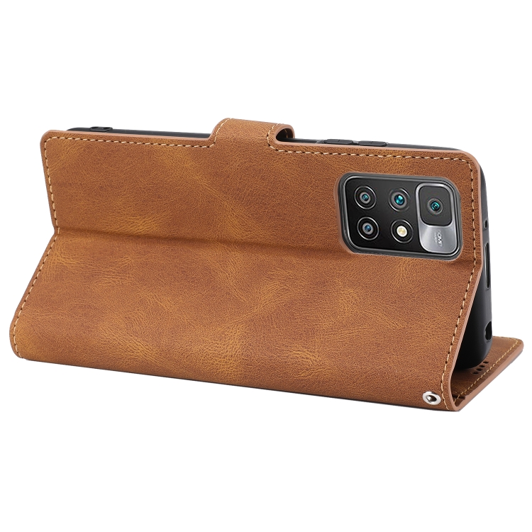 For Xiaomi Redmi 10 Fantasy Classic Skin-feel Calfskin Texture Magnetic Buckle Horizontal Flip PU Phone Leather Case with Holder & Card Slot & Wallet(Brown) - 4