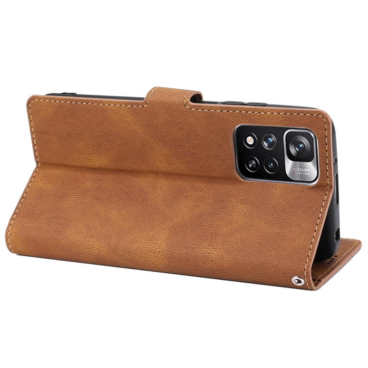 For Xiaomi Redmi Note 11 / Poco M4 Pro 5G Fantasy Classic Skin-feel Calfskin Texture Magnetic Buckle Horizontal Flip PU Phone Leather Case with Holder & Card Slot & Wallet(Brown) - 4