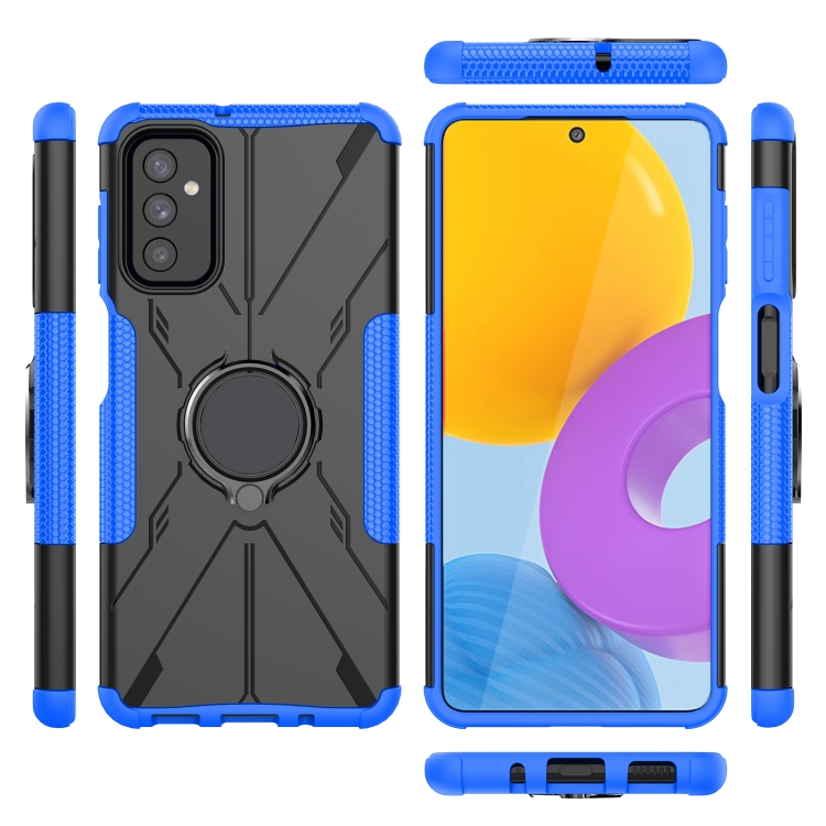 For Samsung Galaxy M52 5G Armor Bear Shockproof PC + TPU Phone Case with Ring Holder(Blue) - 1