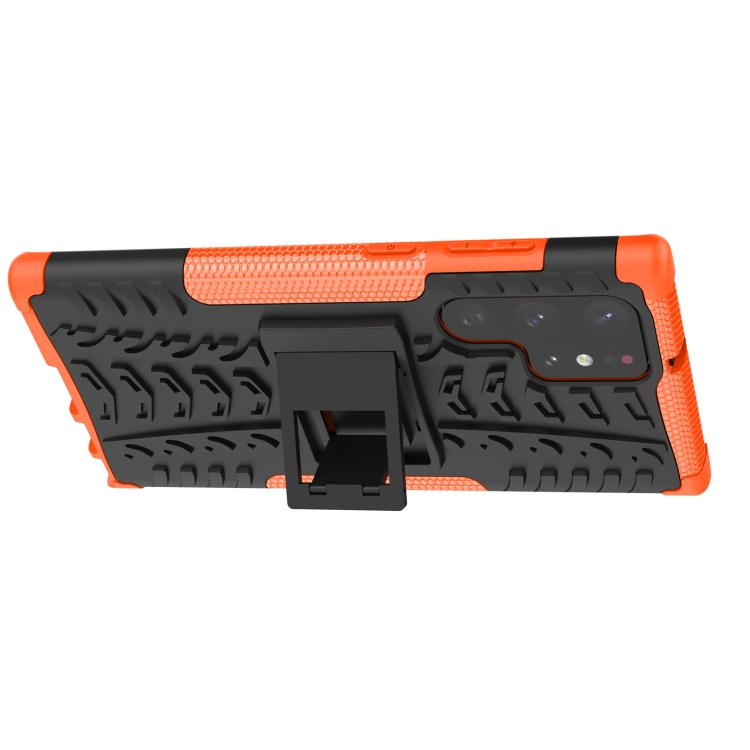 For Samsung Galaxy S22 Ultra 5G Tire Texture TPU + PC Phone Case with Holder(Orange) - 3