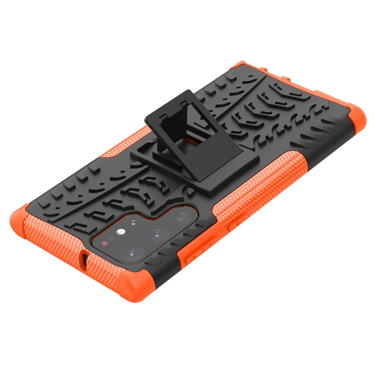 For Samsung Galaxy S22 Ultra 5G Tire Texture TPU + PC Phone Case with Holder(Orange) - 4