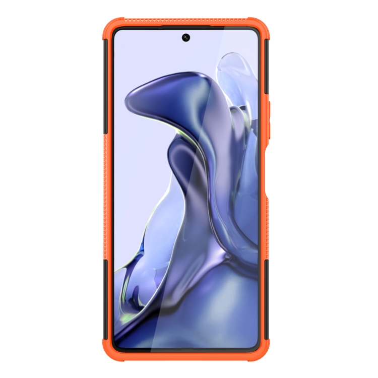 For Xiaomi Mi 11T Tire Texture TPU + PC Phone Case with Holder(Orange) - 2