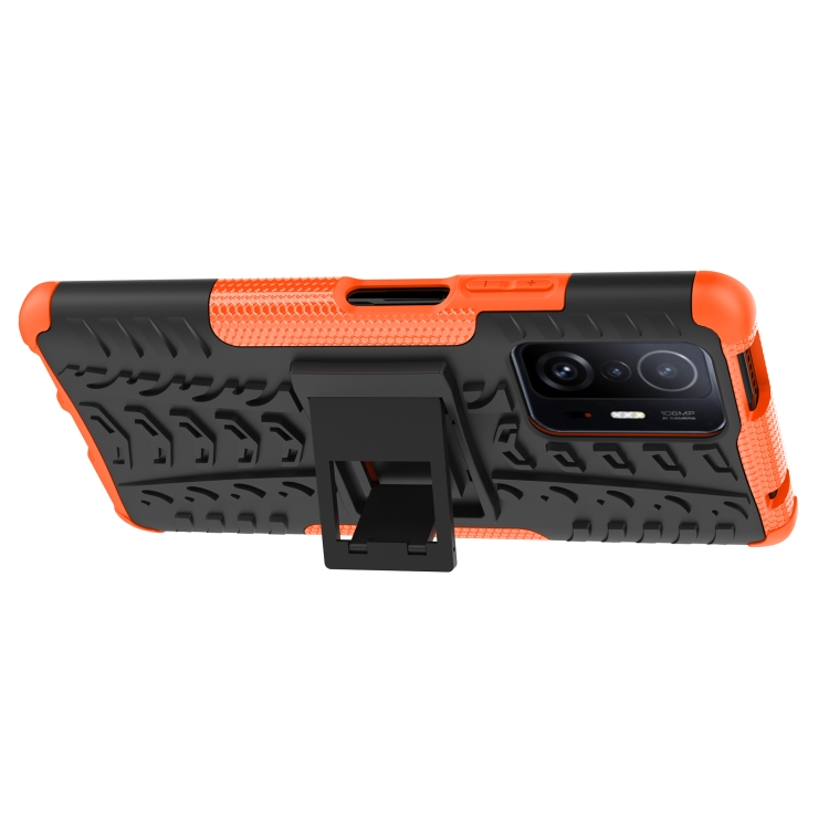 For Xiaomi Mi 11T Tire Texture TPU + PC Phone Case with Holder(Orange) - 3