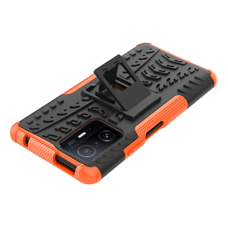 For Xiaomi Mi 11T Tire Texture TPU + PC Phone Case with Holder(Orange) - 4