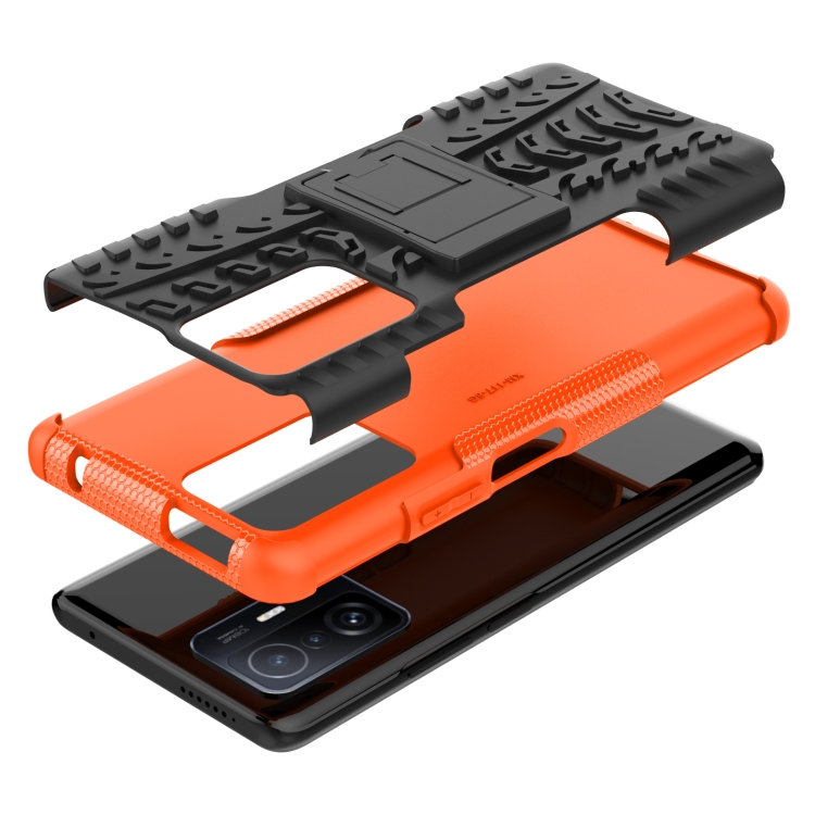 For Xiaomi Mi 11T Tire Texture TPU + PC Phone Case with Holder(Orange) - 5