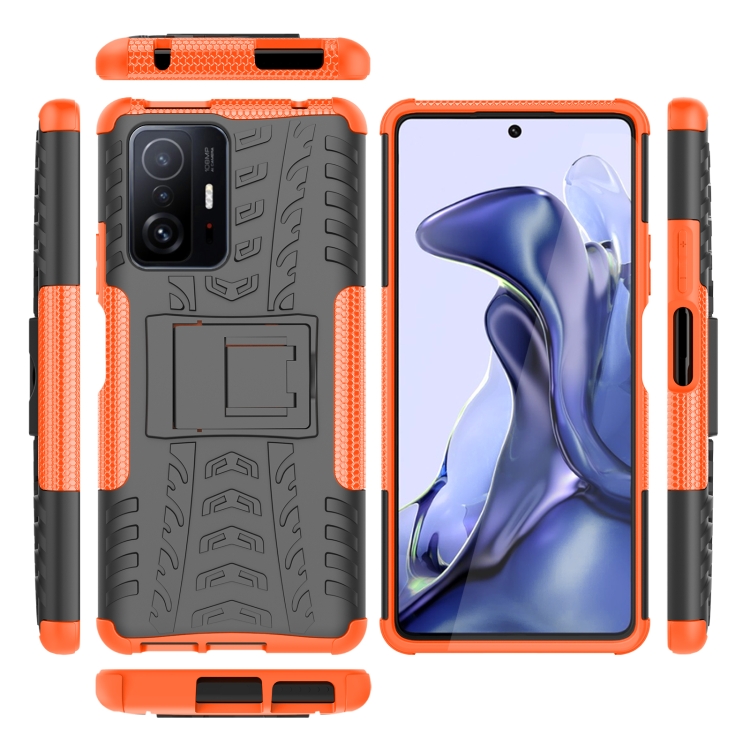 For Xiaomi Mi 11T Tire Texture TPU + PC Phone Case with Holder(Orange) - 6