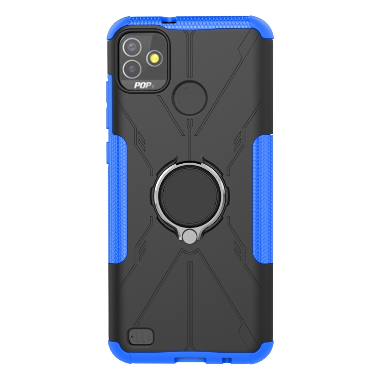 For Tecno Pop 5P Armor Bear Shockproof PC + TPU Phone Case with Ring Holder(Blue) - 1
